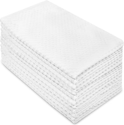 12 Pack Euro Cafe Wafel Geweven Badstof Keukenhanddoeken - 16x28 Inch - Wit - Zeer Absorberend