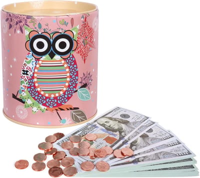 Spaarpot Metaal - Geldblik Kinderen - Geld Leren Besparen - Robuust Duurzaam Ontwerp - 9 x 9 x 10 cm