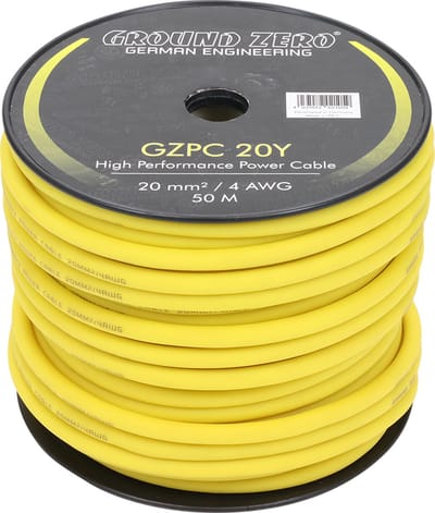 Ground Zero GZPC 20Y - Hoogwaardige CCA Stroomkabel - 20 mm² - Geel - Op Rol