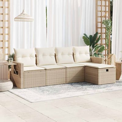 vidaXL - 5-delige - Loungeset - met - kussens - poly - rattan - beige