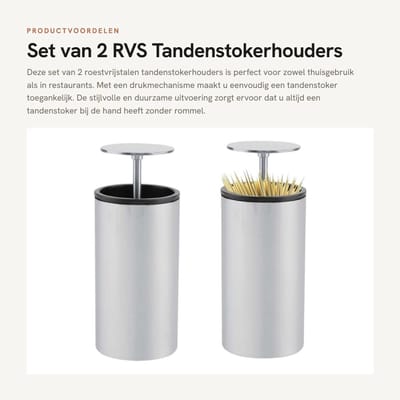 Dailygoods- Tandenstokerhouder RVS - Tandenstoker Dispenser - Tandenstokers - Opbergdoos - Antislip - Voor Thuisgebruik