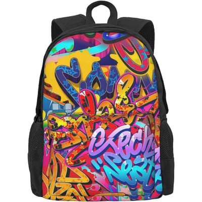 Zwarte en Witte Graffiti Rugzak Abstract Symbool Nieuwigheid Rugzakken Vrouwen Mannen Universiteit Duurzaam Schooltassen Ontwerp Rucksack 36x32x10cm