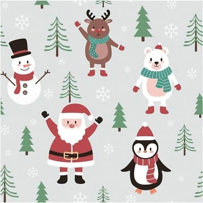 Inpakpapier Ice Blue Kerstfiguren – Kerst Cadeaupapier – Geschenkpapier Op Rol – 50 cm 100 Meter