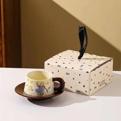 Tasse à café en céramique Petit Prince Soucoupe Coffret cadeau de vacances Dessin animé Tasse à eau très jolie Tasse à thé aux fleurs Souvenir 250-300ml brown