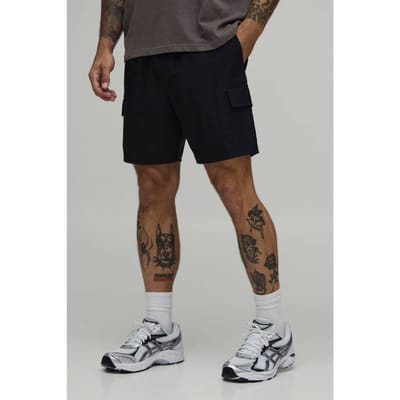 Essential Slim Fit Elasticated Nylon Cargo Shorts | Black | Size XS