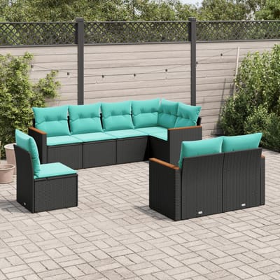 vidaXL - 8-delige - tuinbankset - met - kussens, - zwart - polyrotan