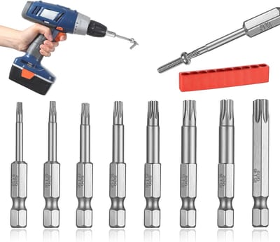 8-delige Torx Bit Set met Magnetische Spikes, Geschikt voor T8 T10 T15 T20 T25 T27 T30 T40, 50mm Lengte, Ideaal voor Schroevendraaiers en Klussen