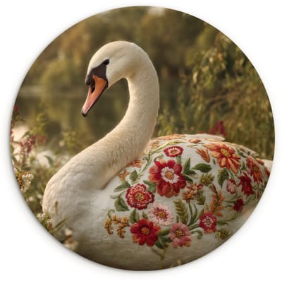 WallCircle® Wandcirkel 120x120 cm - Muurcirkel Zwaan - Bloemen - Natuur - Muurdecoratie woonkamer - Wanddecoratie slaapkamer - Kamer decoratie accessoires - Ronde schilderijen XXL