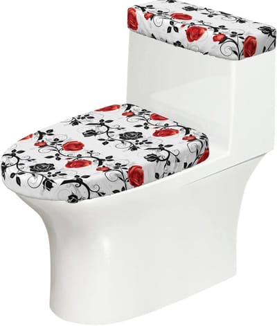 Toilet Deksel Set - WC Bril Cover - Badkamer Decoratie - Bloemenprint - Universeel Pasvorm - Zwart