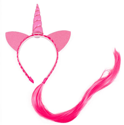 KIMU® Eenhoorn Haarband Haar Lichtroze - Unicorn Diadeem Met Oortjes - Roze Hoorn Nephaar Glitter Vlecht Extensions Festival