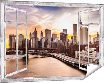 Gards Tuinposter Doorkijk Brooklyn Bridge Brug in New York - 120x80 cm - Tuindoek - Tuindecoratie - Wanddecoratie buiten - Tuinschilderij