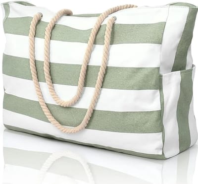 Strandtas - Strandtas - Reistas - Zwemtas - Grote inhoud - Met ritssluiting - Water- en zandbestendig - Groene streep