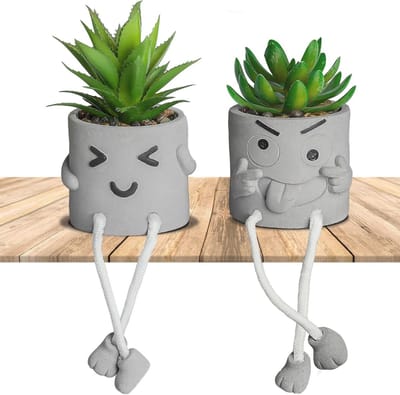 Luxe Mini Kunstplanten Set met Cement Potten voor Sfeervolle Decoratie in Huis en Kantoor, Perfect voor Slaapkamer, Badkamer en Tafel