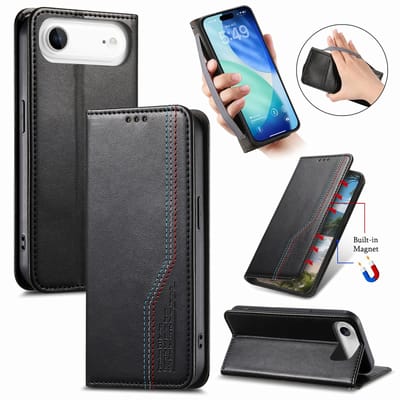 Praktische en Stijlvolle PU Leren Portemonnee Hoes voor iPhone Air _ Zwart