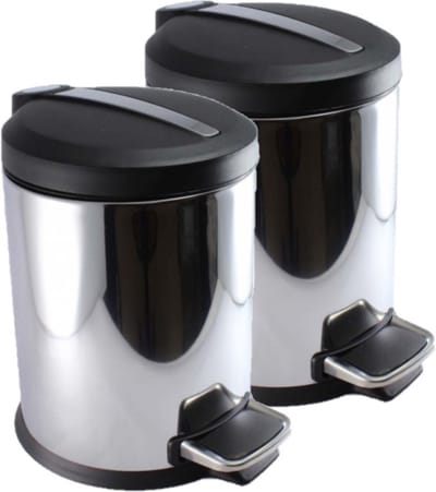 2x stuks RVS vuilnisbakken/pedaalemmers 5 liter 27 cm - Kleine prullenbakken
