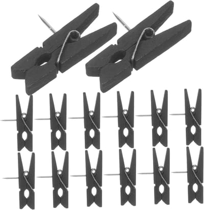 Houten Punaises - Papierklemmen Pinnen - Decoratief Bevestigen - Met Clips - 50 Stuks - Zwart