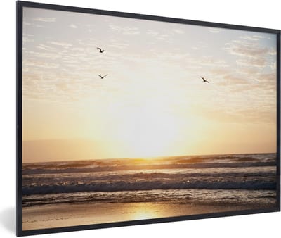 Fotolijst incl. Poster - Zon - Vogel - Zee - 120x80 cm - Posterlijst