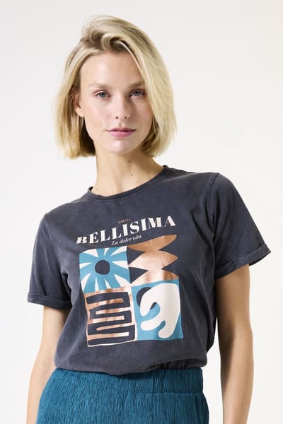 GARCIA Dames Print T-shirt Grijs Korte mouw