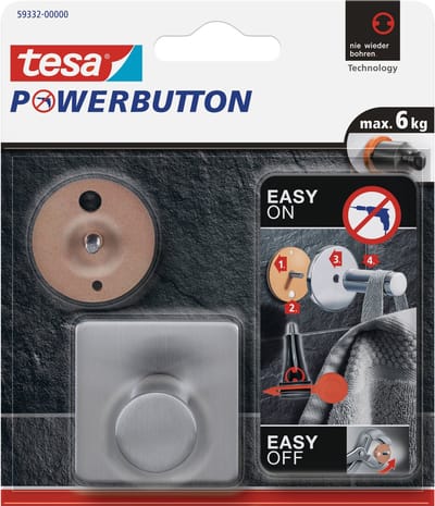 2x Tesa Powerbutton chroom vierkante haken large - Klusbenodigdheden - Huishouding - Tesa - Powerbutton - Ophanghaken/ophanghaakjes - Badkamer/keuken haken