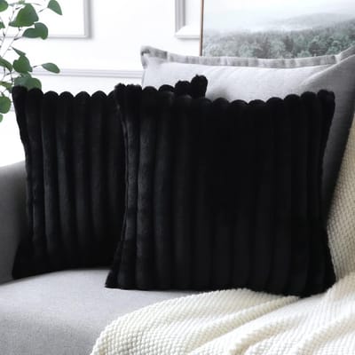 MIVRAY Kussenslopen – Kussensloop Set Van 2 Met Pluche, Zachte Decoratieve Kussenslopen Voor Sofa, Slaapkamer En Woonkamer – Fluweel – Zwart