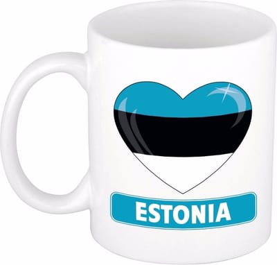 Hartjes vlag Estland koffiemok - drink beker - white - 300 ml - Estonia - Supporters - cadeau - landen - feestartikelen