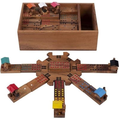 Mexican Domino – Houten Strategiespel – Mexican Train Dominospel – Gezelschapsspel – Logisch Denkspel – Acaciahout – Engelhart