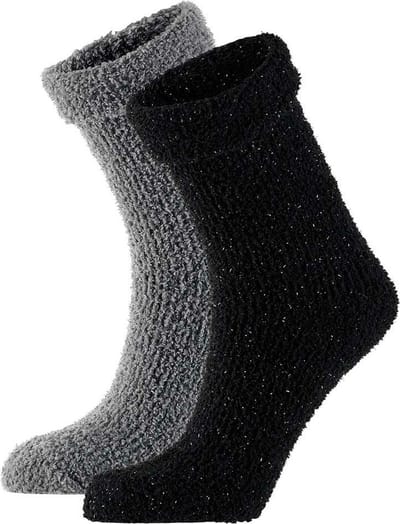 Apollo Dames/meisjes bedsokken/huissokken Soft Touch - 2x pak - zwart/grijs - maat 36-41