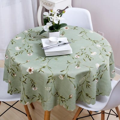 Tuin Tafelkleed Katoen Kleine Bloemenprint Linnen Europees Rond Tafelkleed Amerikaans Country Groen Golvend Kant Feestdecoratie Round Diameter 100cm