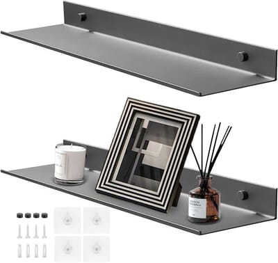Set van 2 Zwevende Planken zonder Boren, Aluminium Wandplanken voor Decoratie, Foto's en Verzamelobjecten, Ideaal voor Vazen en Sieraden