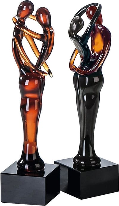 Glassculptuur Liefde Handgemaakt 19 cm hoog - cadeau sculptuur rood bruin