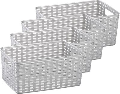 Plasticforte Opbergmand - 4x - Kastmand - rotan kunststof - zilver - 6 Liter - 19 x 29 x 13 cm