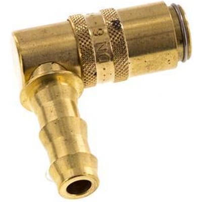 Messing DN 6 Tempereerkoppeling Snelkoppeling 9.5 mm Slangpilaar Loskoppelbeveiliging Dubbele afsluiting 90-deg