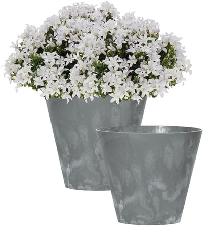 Prosperplast Bloempot/plantenpot voor buiten - 2x - kunststof - steengrijs - D25 x H23 cm - 7 liter