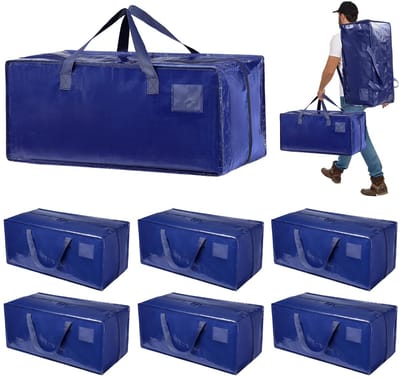 Dailygoods - Dokeno 6 stuks 92L opbergtas, grote verhuisdozen met rugdragerijmen, waterdichte opbergtas met ritsen, heavy-duty verhuisdozen voor verhuizen, opbergen en kamperen, blauw