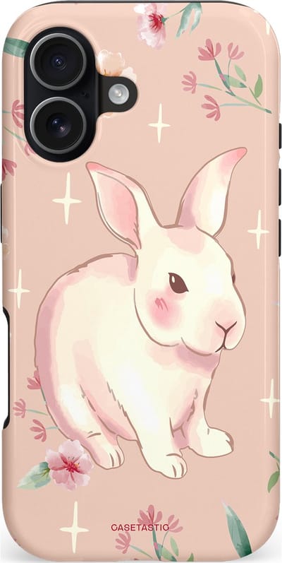 Casetastic hoesje geschikt voor Apple iPhone 17 - MagSafe - Dubbellaagse bescherming - Schattig konijntje - Fashion Case - Zand Perzik