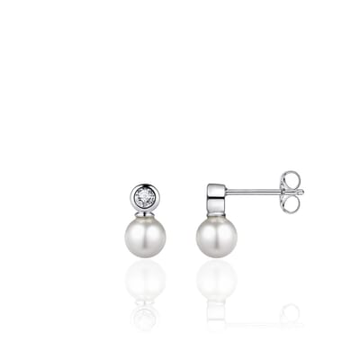 Gisser Jewels - Oorbellen - Parel Oorstekers gezet met Zirkonia in Gladzetting - 10mm x 6mm - Gerhodineerd Zilver 925 - E1027/6 - Sieraad - Dames