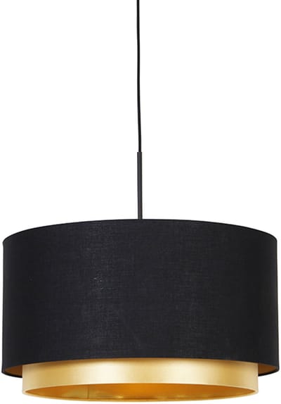 QAZQA shade-duo - Moderne Hanglamp met kap - 1 lichts - Ø 47 cm - Zwart Goud - Woonkamer | Slaapkamer | Keuken