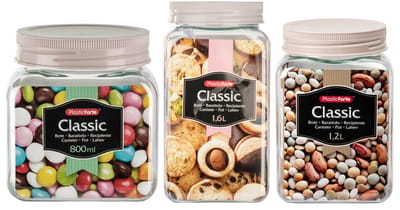 Plasticforte Voorraadpotten/weckpotten - 6x stuks - 800 ml - 1200 ml - 1600 ml - kunststof