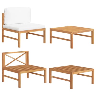 vidaXL - 2-delige - Loungeset - met - crèmekleurige - kussens - teakhout