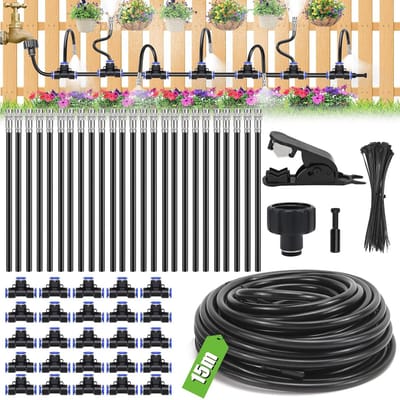 Tuin irrigatiesysteem met 25 spuitmondstukken – 15 m druppelirrigatie voor tuin en broeikas