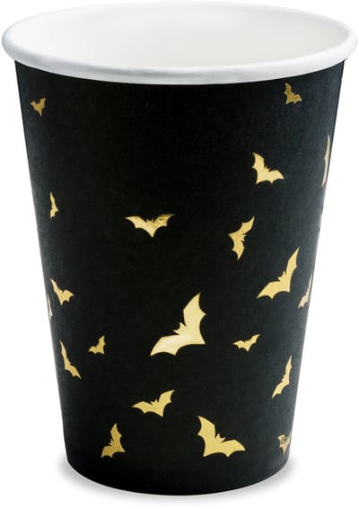 PARTYDECO - 6 zwarte en gouden vleermuis kartonnen bekers 220 ml voor Halloween