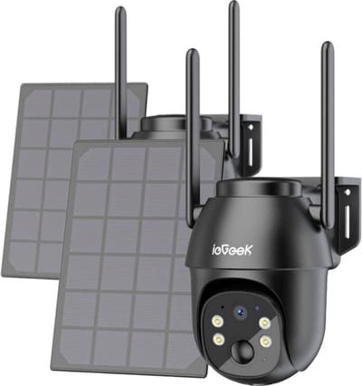 ieGeek Beveiligingscamera 4G LTE - Simkaart - Outdoor Zonne - 2K 3MP - 360° Draadloze Bewaking - Camerabewaking met Nachtzicht - IP66 Waterdichte Buitencamera Zonder Wifi - PIR-Detectie - App-Bediening - Tweeweg Audio - 2 Stuks