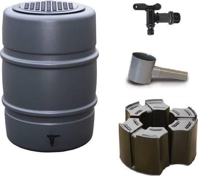 Regenton voordeelset | Harcostar 168liter grijs + standaard + vulautomaat.