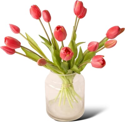 WinQ - Kunsttulpen In Fuchsia- 15 tulpen 40cm-Kunstbloemen-ex vaas
