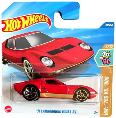 HOT WHEELS '71 LAMBORGHINI MIURA SV RED/GOLD 78/250 HW '70 VS.'90S 6/10 SHORT CARD