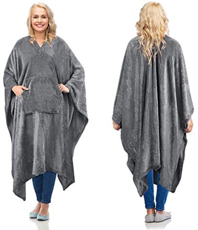 Draagbare Fleece Poncho Deken voor Volwassenen en Kinderen - Comfortabele en Warme Thuis Deken 200x140 cm Grijs