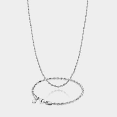 Rope Ketting 3 mm x Rope Armband 3 mm - Zilveren Schakelketting en Schakelarmband Heren - 60/19 cm lang - Olympus Jewelry