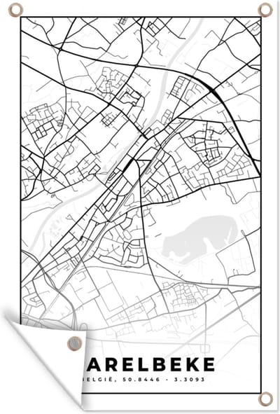 Muurdecoratie België – Harelbeke – Stadskaart – Kaart – Zwart Wit – Plattegrond - 120x180 cm - Tuinposter - Tuindoek