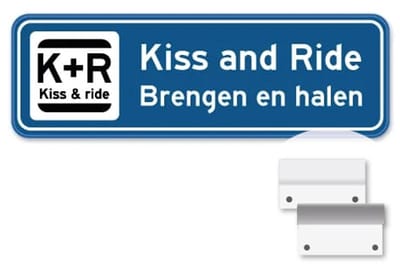 Parkeerbord Kiss and Ride - Weerbestendig Aluminium - 40x15 cm - Bevestiging: Met muur-/ wandmontage beugels