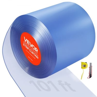VEVOR Clear PVC Strip Curtain, 30.8 m Lengte x 30.5 cm Breedte, Plastic Door Strip Bulk Roll, Walk in Freezer Cooler Curtain Strips for Doorways of Supermarket, Garage, Warehouse, Barn, Pet Animal House